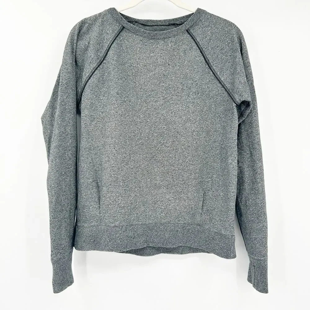 Lululemon Women Crew Love Thumbhole Pullover Sweatshirt Heathered Speckled Black